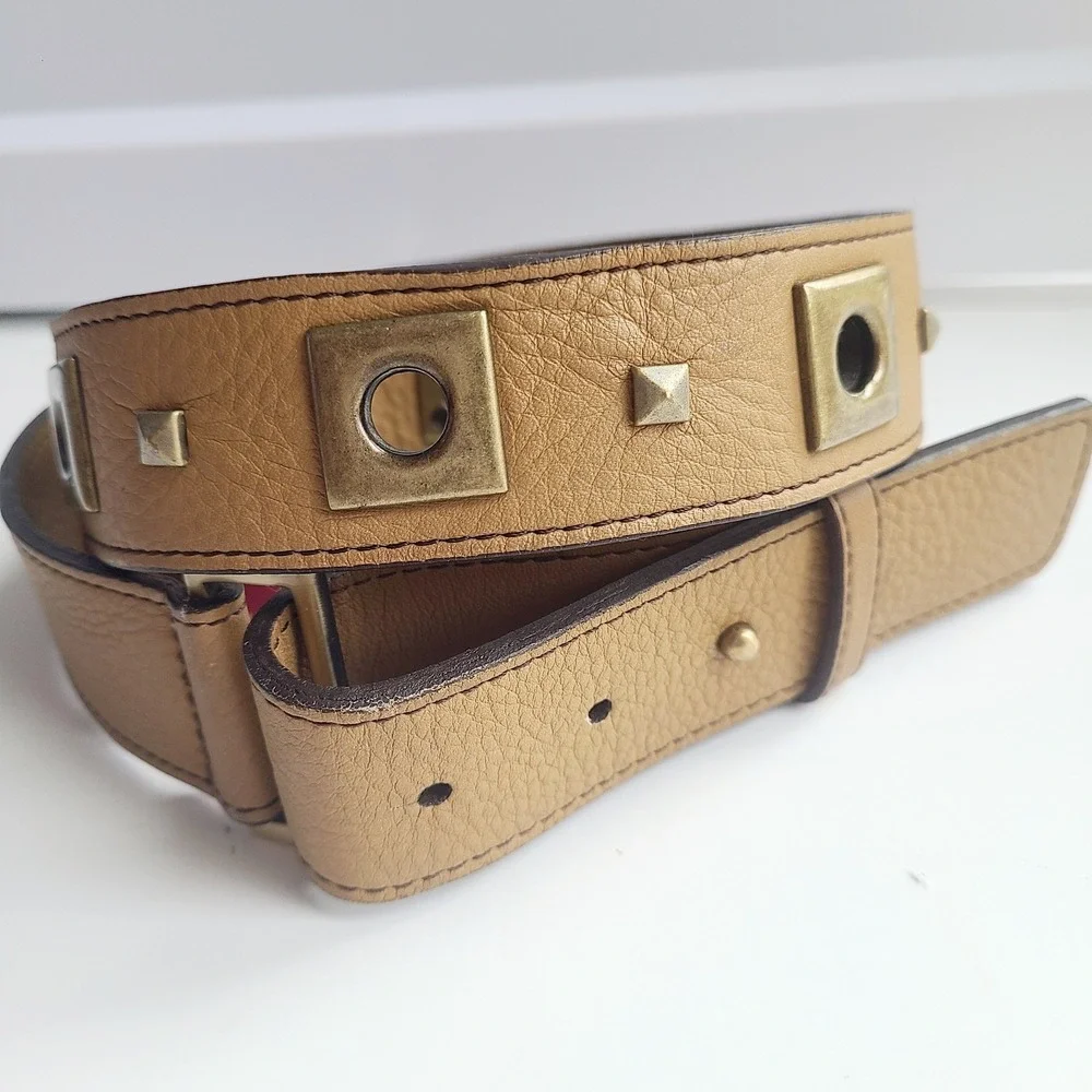 Cole Haan Brass‎ Metal Accent Brown Leather Belt Studded Red Label Medium 42